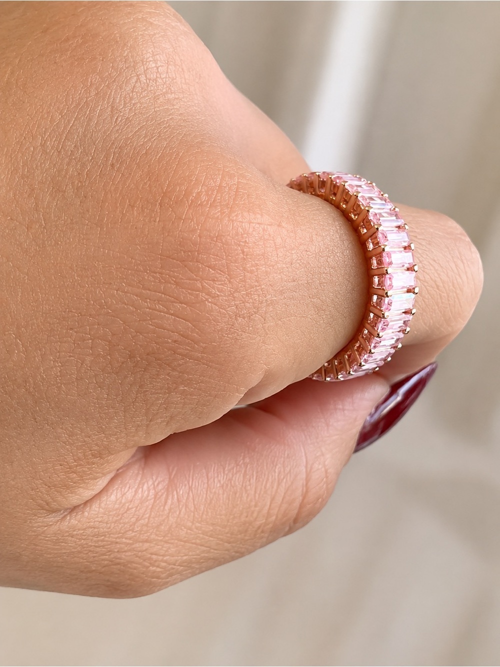 Pink Baguette Eternity Ring - Rose Gold over sterling silver 925